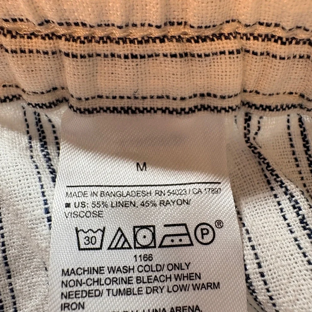 Banana Republic Linen Striped Pants Womens Medium Straight High Rise Drawstring